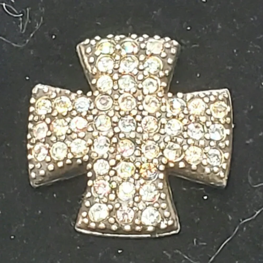 Clear Rhinestone Cross Silver Tone  Vtg Unsigned 1